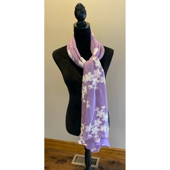 Scarf Shawl Shrug Belt Light Purple 
Sheer Lightweight Floral Pattern Travel - Picture 1 of 8